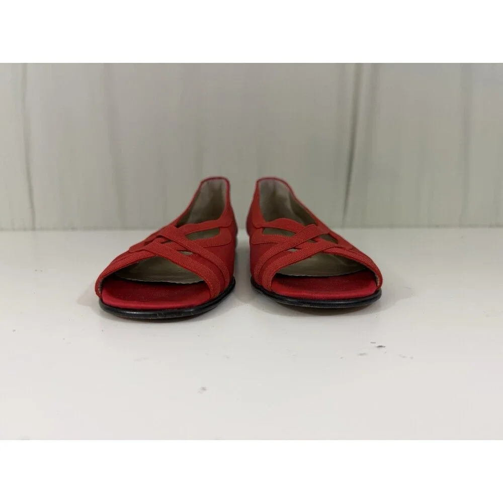 Taryn Rose Red Stain Peep Toe Flats Tomato Girl Balletcore Eclectic Grandpa 38.5